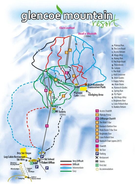 Glencoe Mountain Resort Piste / Trail Map