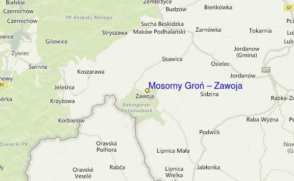Mosorny Groń – Zawoja Location Map